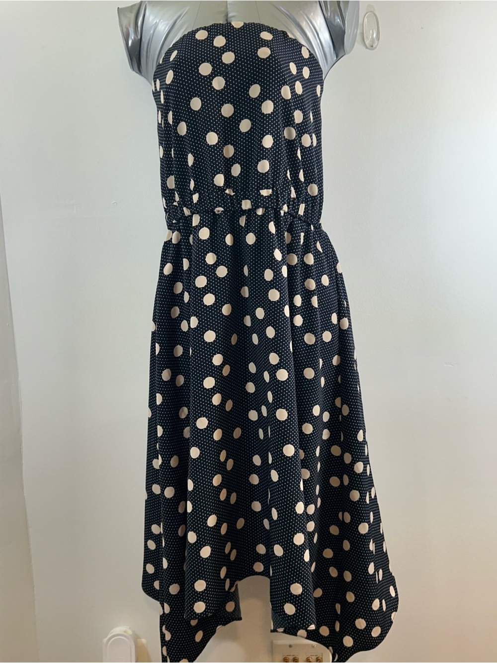 The Limited Black and Cream Polka Dot Asymmetrical Midi Dress